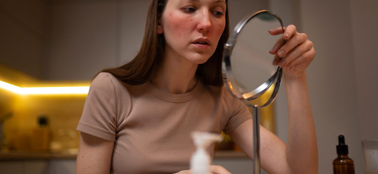 woman-looking-her-rosacea-mirror